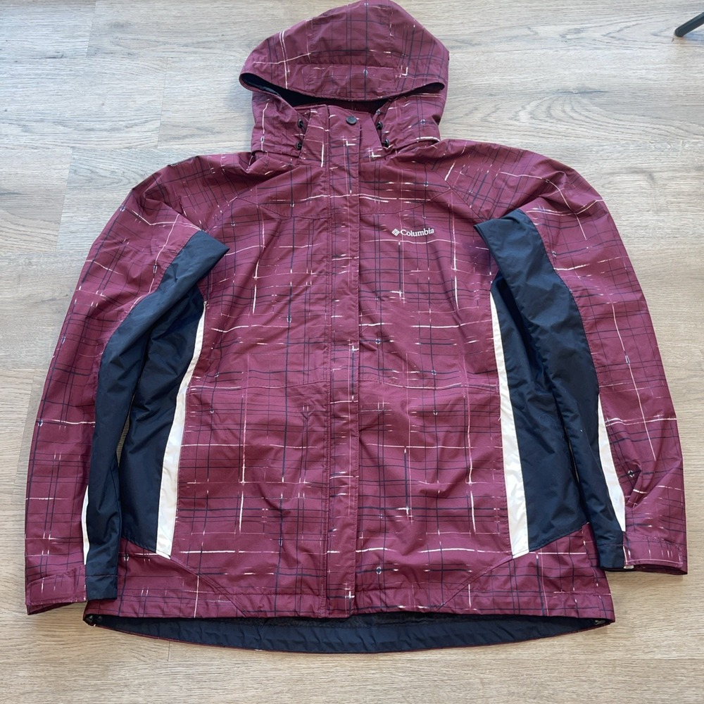 Columbia Omni-Tech Jacket Womens XL Purple Hooded Waterproof Windbreaker Rain